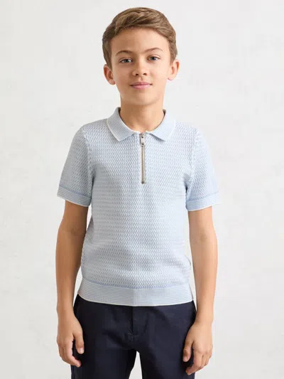 Reiss Kids'  Ice Blue Brink 3-9 Yrs Textured-knit Half-zip Polo Shirt