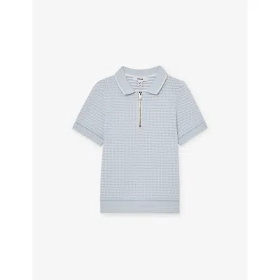 Reiss Kids' Ice Blue Brink Half-zip Knitted Polo Shirt