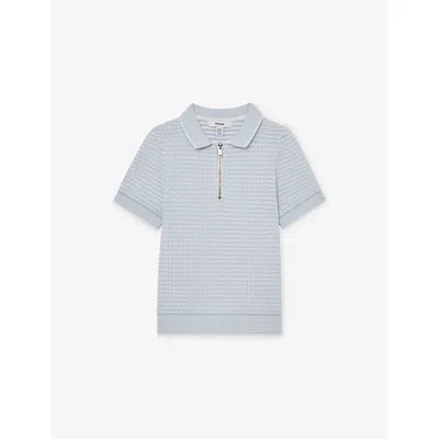 Reiss Kids' Ice Blue Brink Half-zip Knitted Polo Shirt 3-9