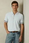 Reiss Ice Blue Textured Contrast Trim Half-zip Polo Shirt In Ice Blue