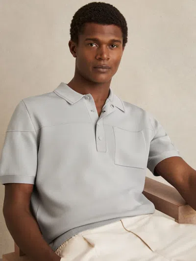 Reiss Ice Grey Press-stud Seam-detail Polo Shirt In Blue