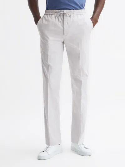 Reiss Ice Grey Technical Drawstring Slim Fit Trousers In Gray