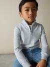 Reiss Iced Blue Blackhall 9-13 Yrs Merino Wool Half-zip Funnel Neck Jumper