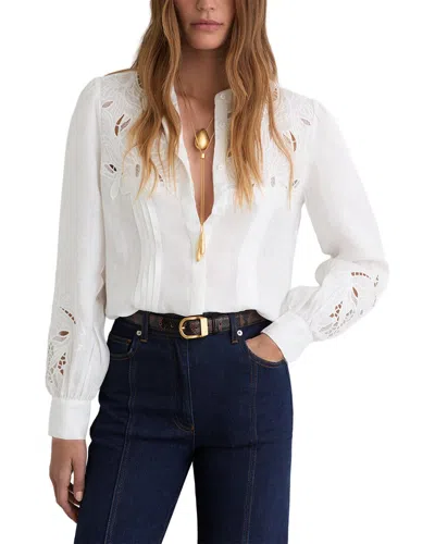 Reiss Ida Linen Embroidered Blouse In Ivory