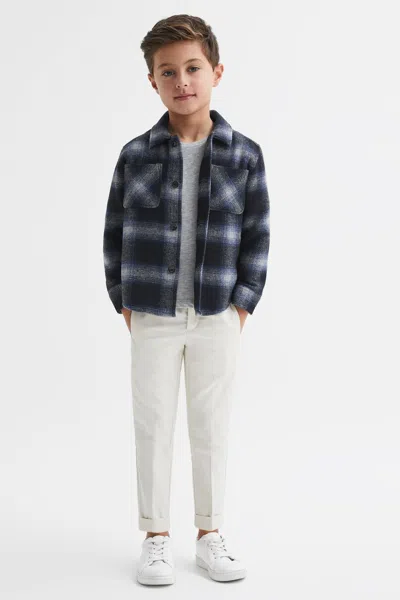 Reiss Blue Multi Idaho 9-14 Yrs Wool Blend Check Overshirt
