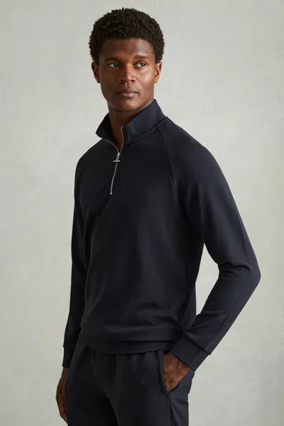 Reiss Navy Illinois Textured Half-zip Funnel-neck Jumper