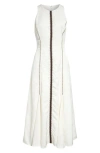 Reiss Womens Inaya Craft-stitch Linen-blend Midi Dress Ivory Black In Ivory/black