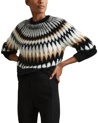 Reiss Indi Bold Fuzzy Fair Isle Jumper In Black/camel