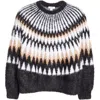 Reiss Black/camel Indi Fuzzy Fairisle Pattern Crew Neck Jumper In Black/camel