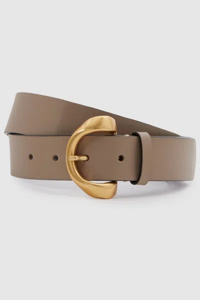Reiss Indie - Taupe Leather Twisted Buckle Belt, S