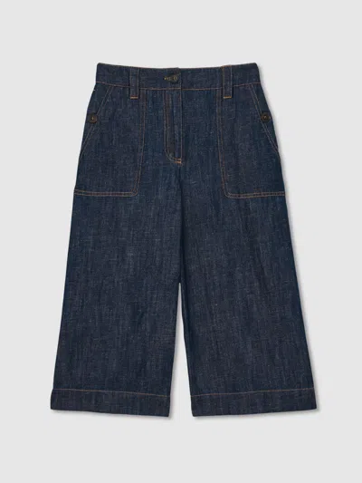 Reiss Indigo Ashby 13-14 Yrs Cotton-linen Wide Leg Trousers
