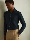 Reiss Indigo Blue Cecil Textured Garment Dyed Button-through Shirt