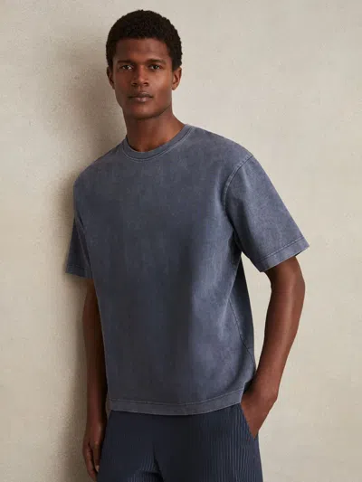 Reiss Indigo Blue Cotton Garment-dyed Oversize T-shirt