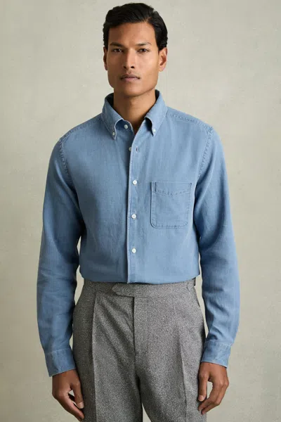Reiss Indigo Blue Denim Piqué Button-through Shirt