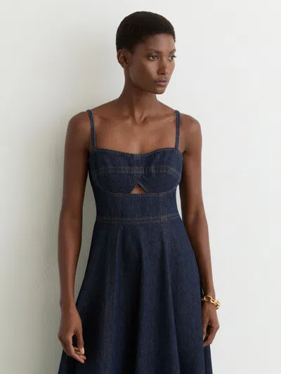 Reiss Indigo Blue Petite Denim Fit-and-flare Midi Dress