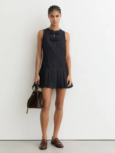 Reiss Indigo Blue Sleeveless Pleated Denim Mini Dress