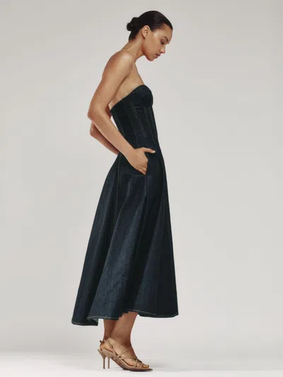 Reiss Indigo Blue Strapless Structured Denim Midi Dress