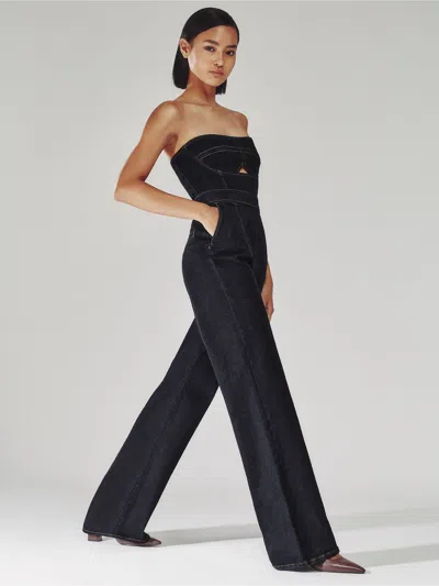 Reiss Indigo Blue Tylie Strapless Wide Leg Denim Jumpsuit