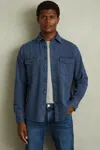 Reiss Indigo Blue Textured Denim Overshirt In Indigo Blue