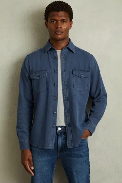 Reiss Indigo Blue Textured Denim Overshirt