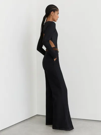 Reiss Indigo Blue Wide-leg Open-back Denim Jumpsuit