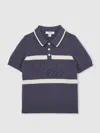 Reiss Indigo Blue/white 9-13 Yrs Cotton Logo-embossed Knit Polo Shirt In Blue