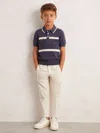 Reiss Indigo Blue/white 9-13 Yrs Cotton Logo-embossed Knit Polo Shirt In Multi