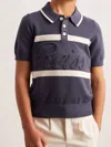 Reiss Indigo Blue/white 9-13 Yrs Cotton Logo-embossed Knit Polo Shirt In Multi