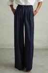 Reiss Indigo Double Pleat Wide Leg Jeans In Indigo