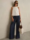 Reiss Indigo Linen Wide Leg Trousers In Blue