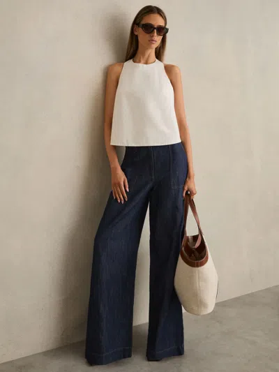 Reiss Indigo Linen Wide Leg Trousers In Purple