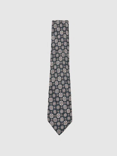 Reiss Indigo Melange Silk Medallion Print Tie