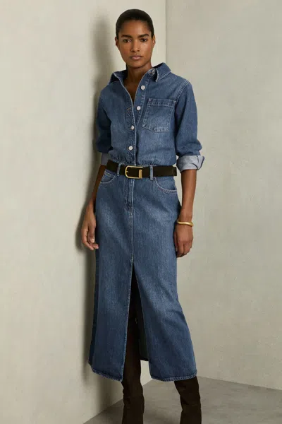 Reiss Indigo Petite Denim Button-through Midi Dress