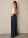 Reiss Indigo Petite Linen Wide Leg Trousers In Blue