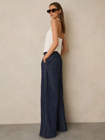 Reiss Indigo Petite Linen Wide Leg Trousers In Purple