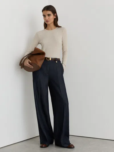 Reiss Indigo Petite Lyocell Topstitched Wide-leg Trousers In Blue