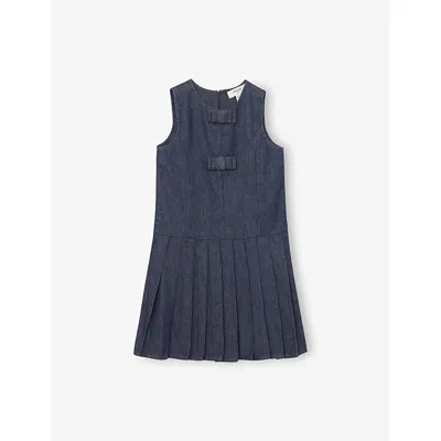 Reiss Kids' Indigo Ruby Bow-embellished Sleeveless Denim D In Blue