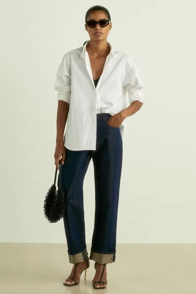 Reiss Indigo Slim-leg Metallic-thread Turn-up Jeans