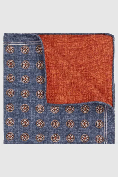 Reiss Indigo/rust Lerici Reversible Silk Pocket Square