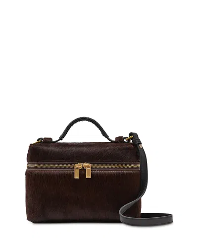 Reiss Chocolate Pony Hair-effect Vanity Crossbody Bag In Brown