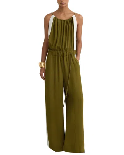 Reiss Inez Colourblock Gathered Wide Leg Jumpsuit In Green