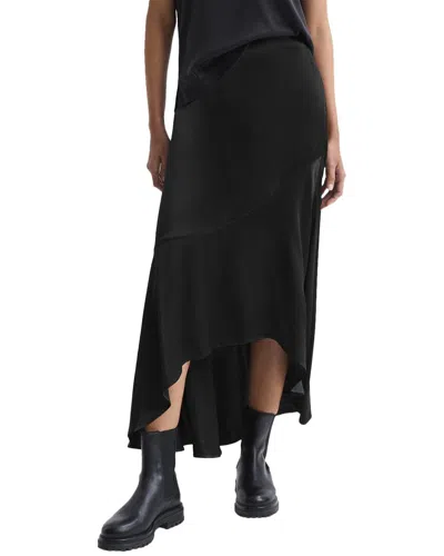 Reiss Black Satin High Rise Midi Skirt
