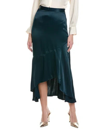 Reiss Teal Satin High Rise Midi Skirt In Blue