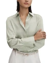 Reiss Irina Silk Button Up Shirt In Green