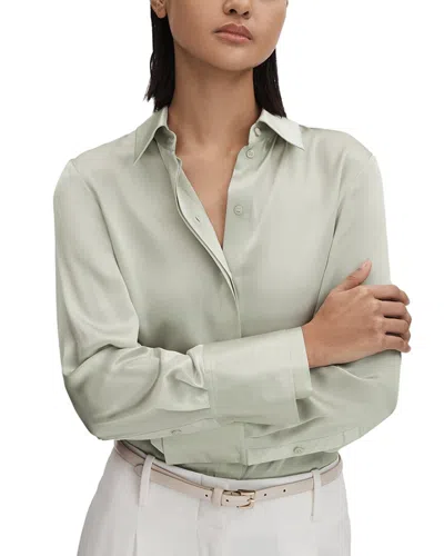 Reiss Irina Silk Shirt In Green