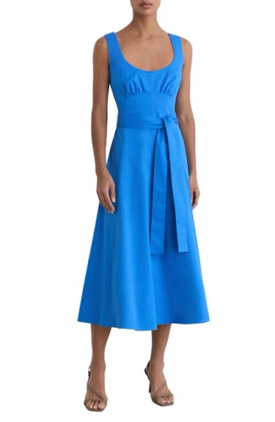 Reiss Irina Belted Midi Dress With Stretch In Blue