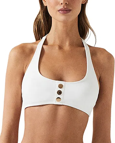 Reiss Iris Halter Neck Button Detail Bikini Top In White