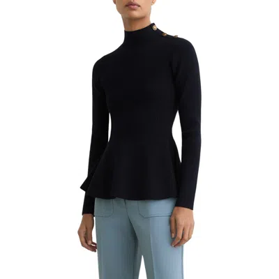 Reiss Isabella Rib Mock Neck Peplum Top In Blue