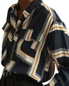Reiss Navy Isadora Geometric Print Button Through Shirt In Navy