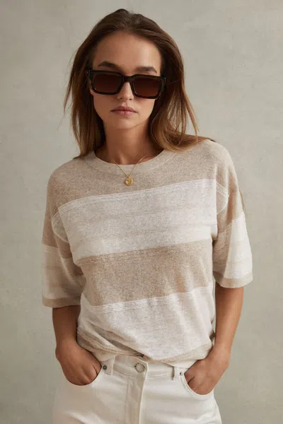 Reiss Isla - Neutral/ivory Knitted Crew Neck T-shirt, M